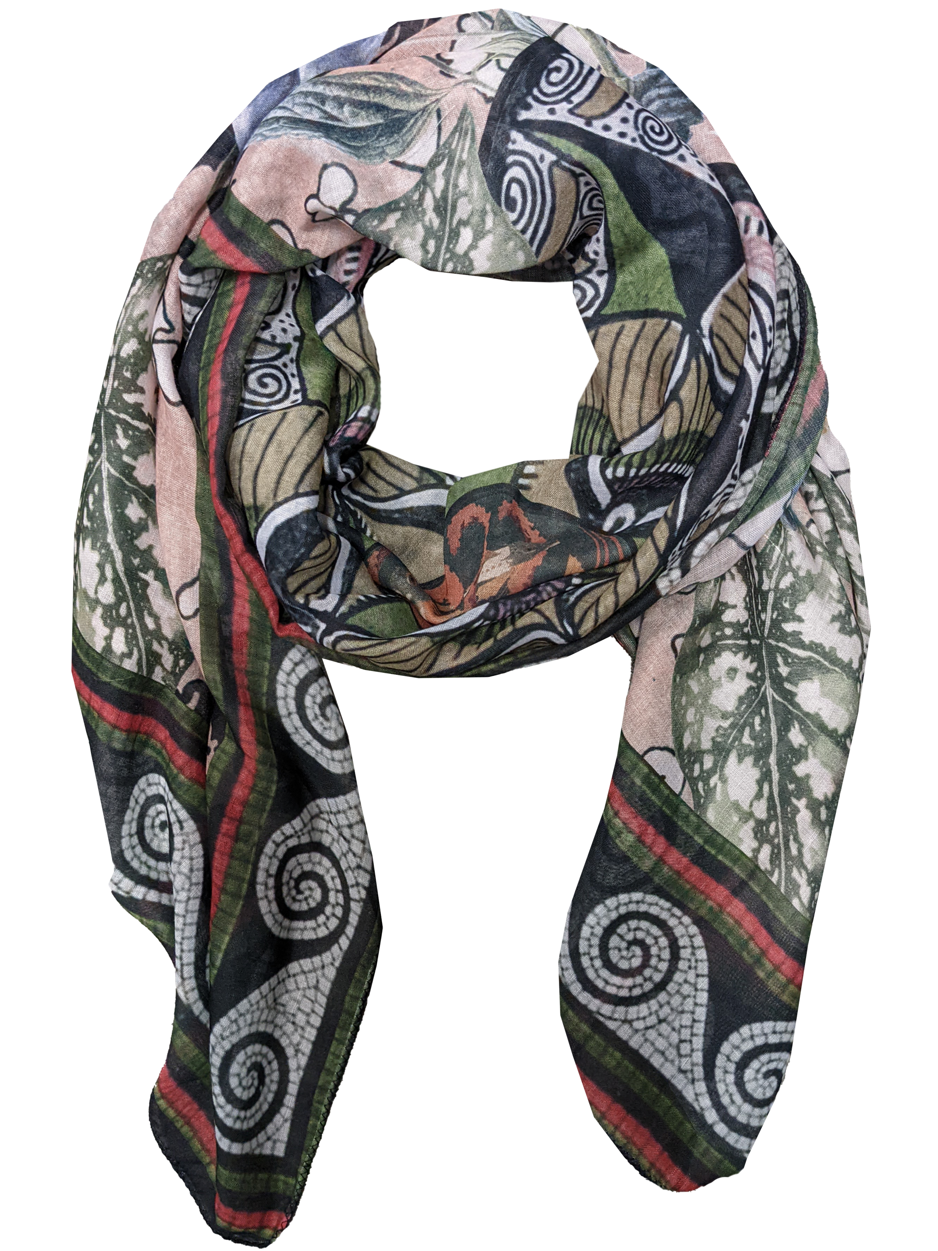 product picture, scarf with fish,flowers,ornaments