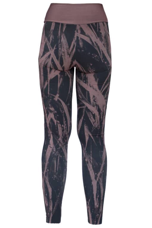Schwarze Leggings mit abstraktem blush-farbenem Muster in Seegrasoptik, Rückansicht