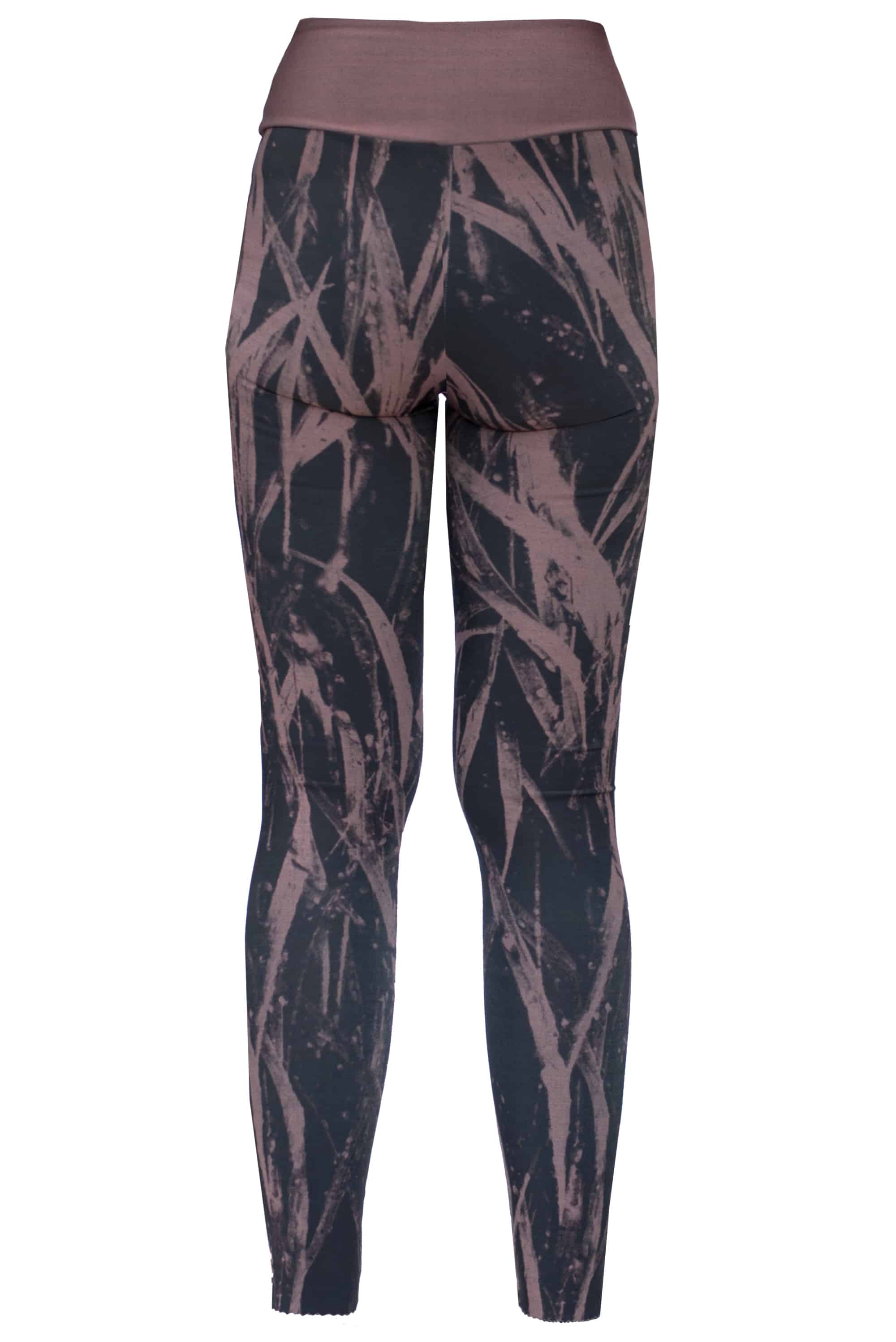 Schwarze Leggings mit abstraktem blush-farbenem Muster in Seegrasoptik, Rückansicht
