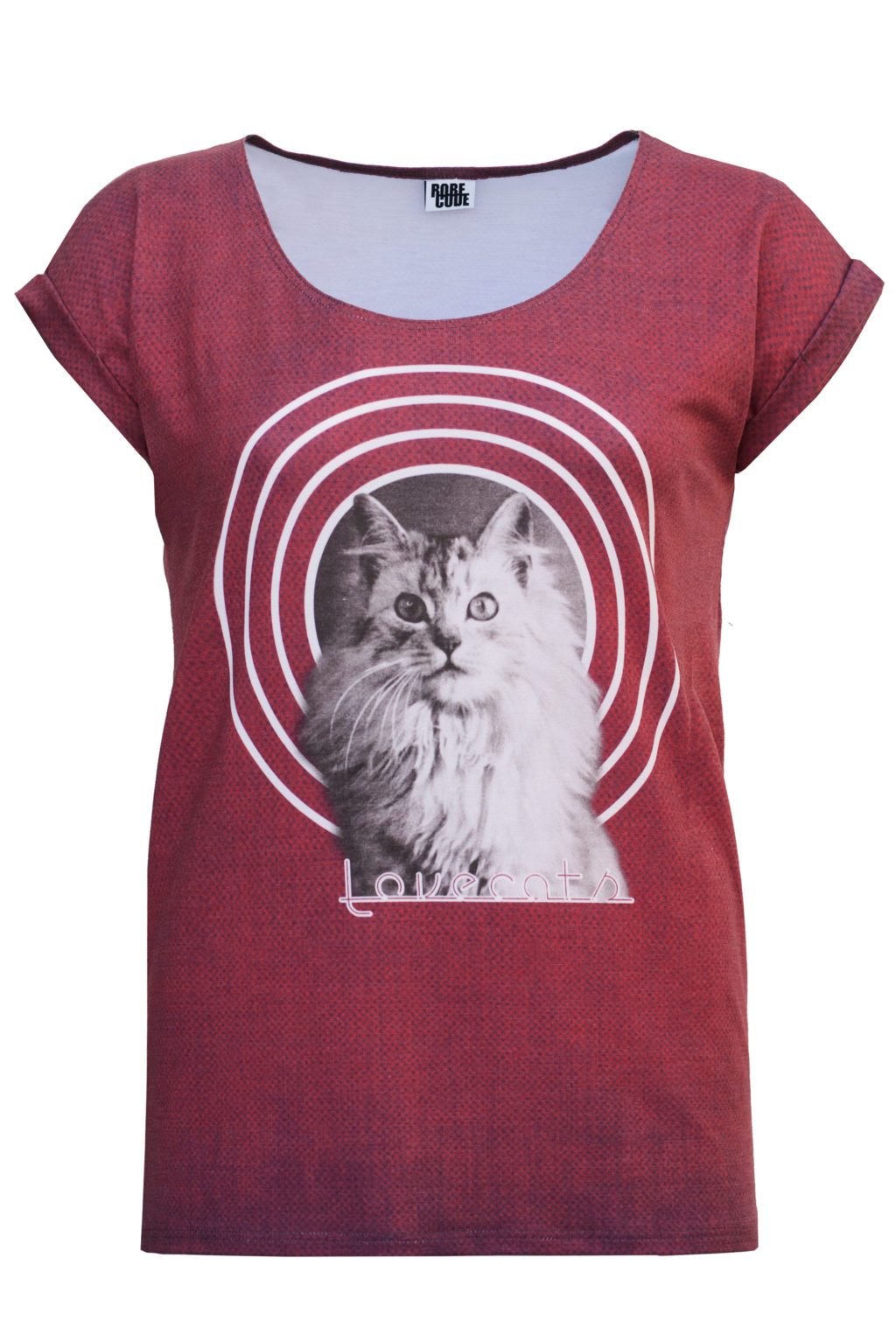 Boreauxrotes T-Shirt Lovecats mit Katzenprint